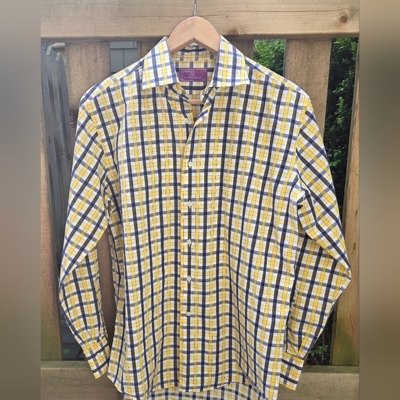 Men's Lorenzo Uomo dress Shirt. Italian made, 15.5 collar, yellow/black check - Picture 1 of 8